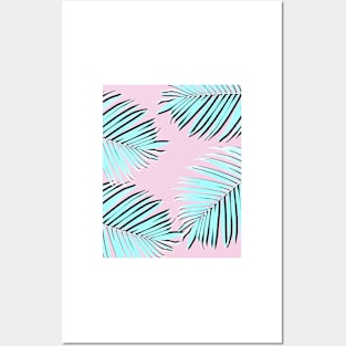 Palm print, Tropical Plant, Palm leaf, Blue, Pink, Minimal, Tropical art, Modern Posters and Art